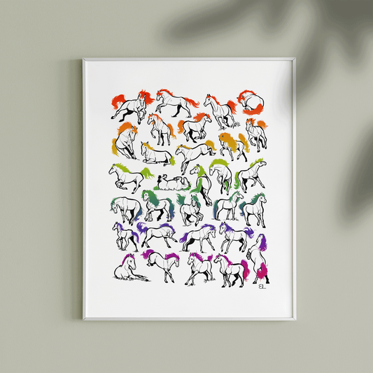 30 RAINBOW HORSES | Art Print