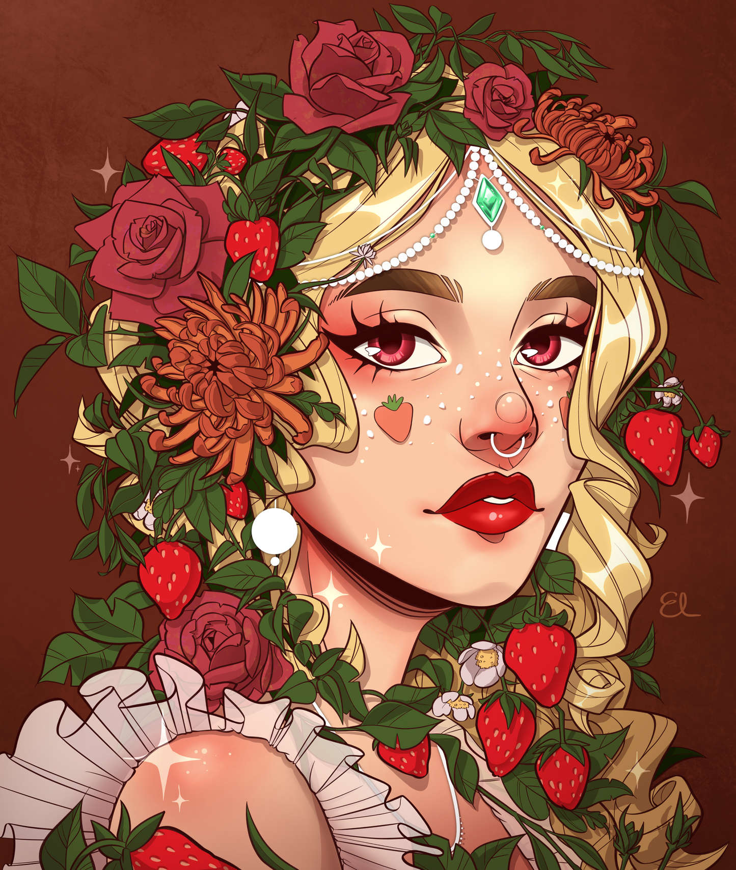 RED FLOWERS LADY | Art Print
