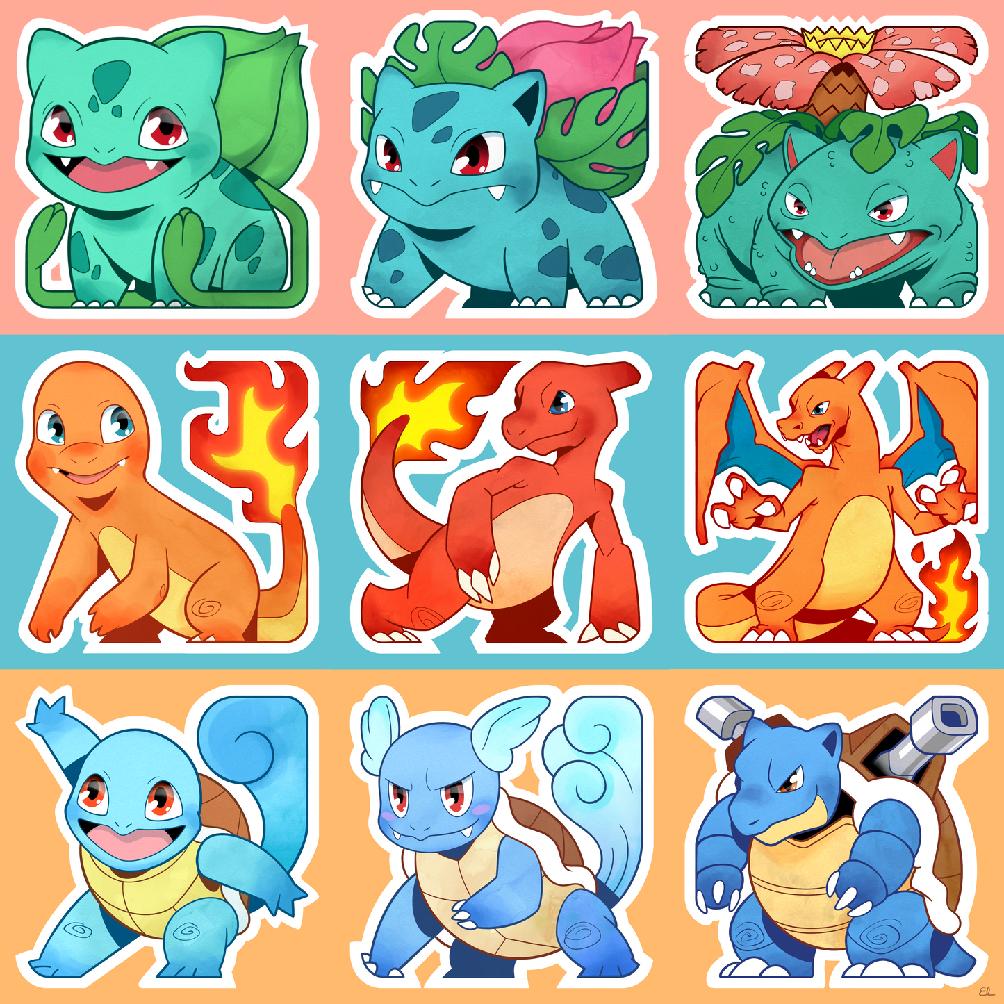 1ST GENERATION STARTERS | Pokémon Fanart | Art Print