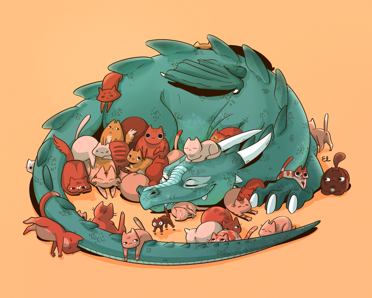 DRAGON HOARDING CATS | Art Print