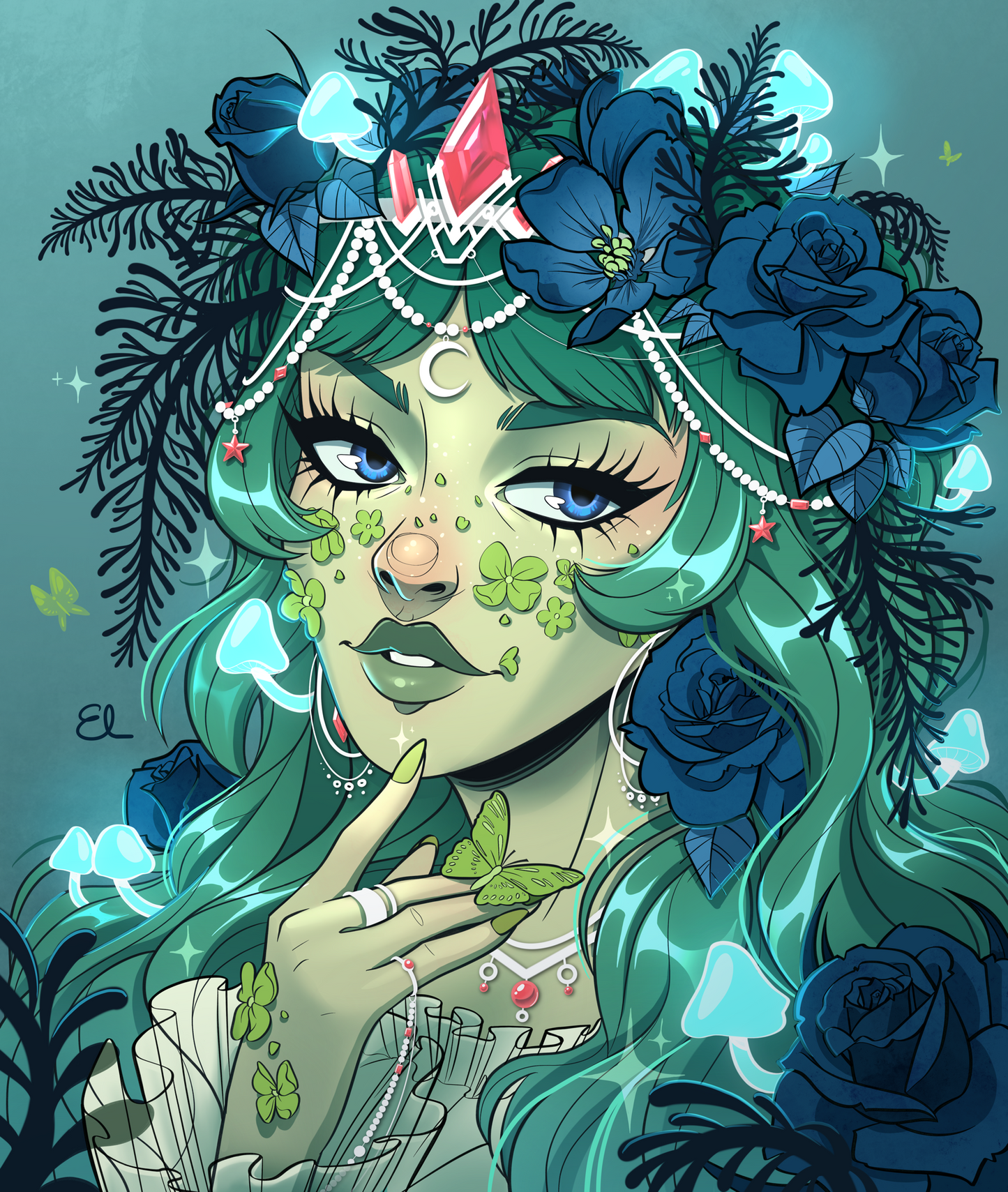 BLUE FLOWERS LADY | Art Print