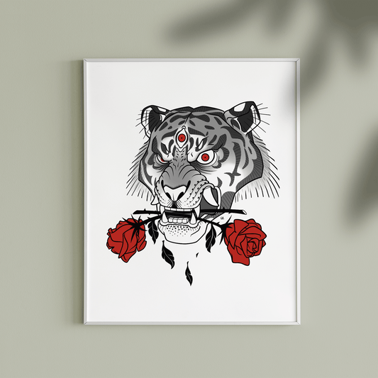 TIGER & ROSES | Art Print